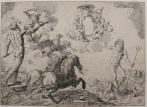 Giove, Nettuno e Plutone fanno omaggio delle loro corone alle armi del cardinale Borghese