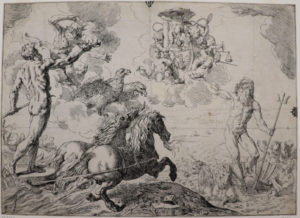 Giove, Nettuno e Plutone fanno omaggio delle loro corone alle armi del cardinale Borghese