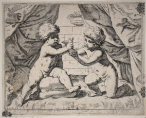 Due putti giocano con un uccello