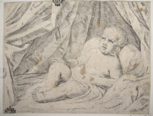 Putto che riposa sotto una tenda